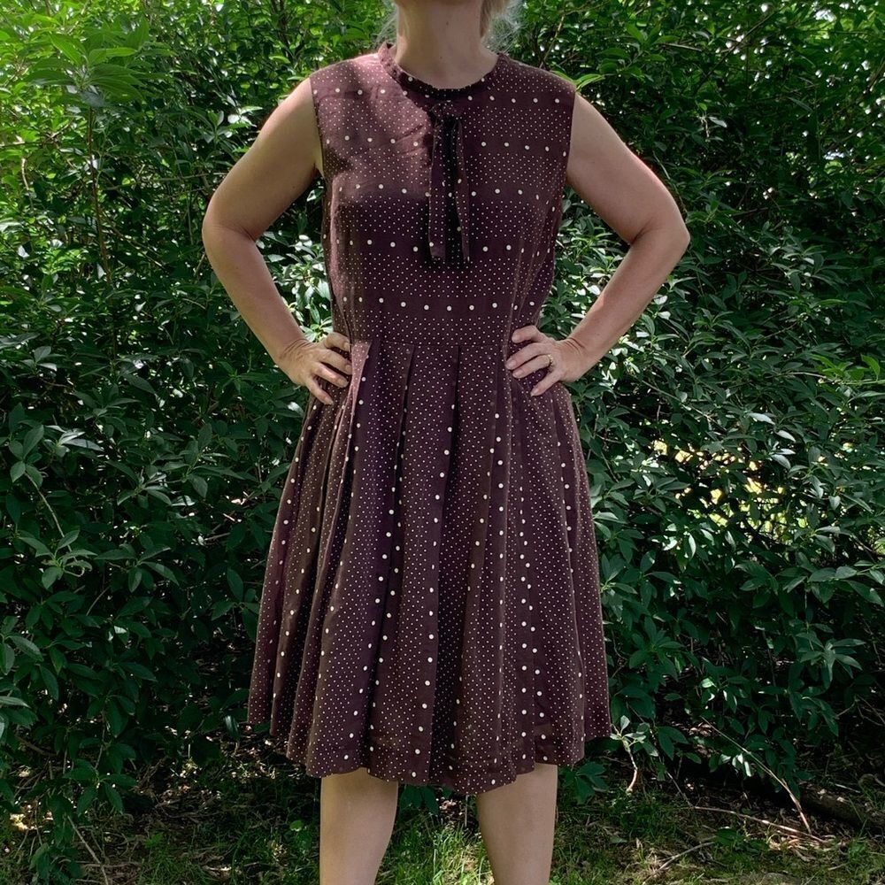 Vintage 60s brown &‎ white polka dot fit & flare dress